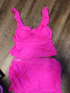 Popvil Hot Pink Ruffle Tankini Swimsuit